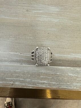 David Yurman Silver Pave Diamond Cushion Ring